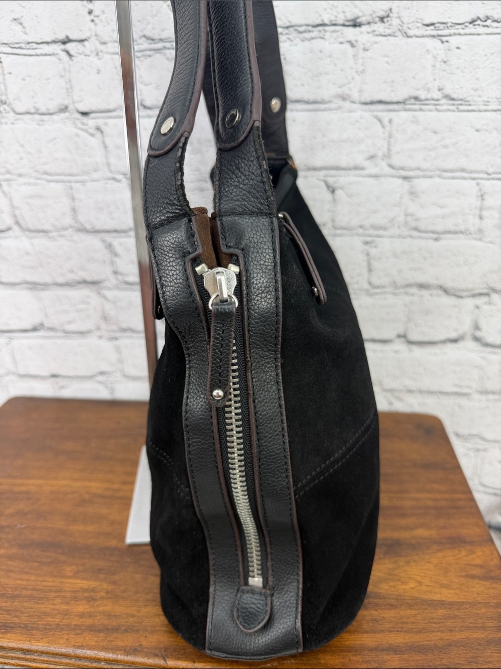 Tignanello Suede & Leather Large Hobo Shoulder Bag -- Black -- VGC - Picture 6 of 12